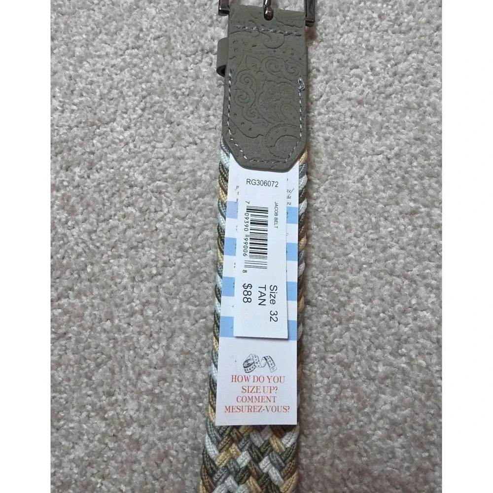 ROBERT GRAHAM‎ size 32  Mens Tan  Leather Bonded Braided Stretch belt Nwt